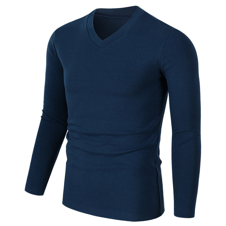 Winter Long Sleeve Slim Fit Solid Color And V-neck T-shirt - ZEYTONCART