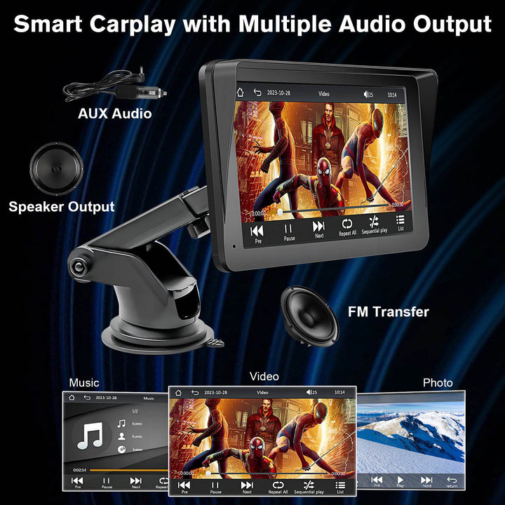 Portable Car Stereo Wireless CarPlay & Android Auto, Car Radio 7inches Touchscreen, Bluetooth5.0, Mirror Link, Maps Navigation, Voice Control, AUX Cable Vehicles - ZEYTONCART