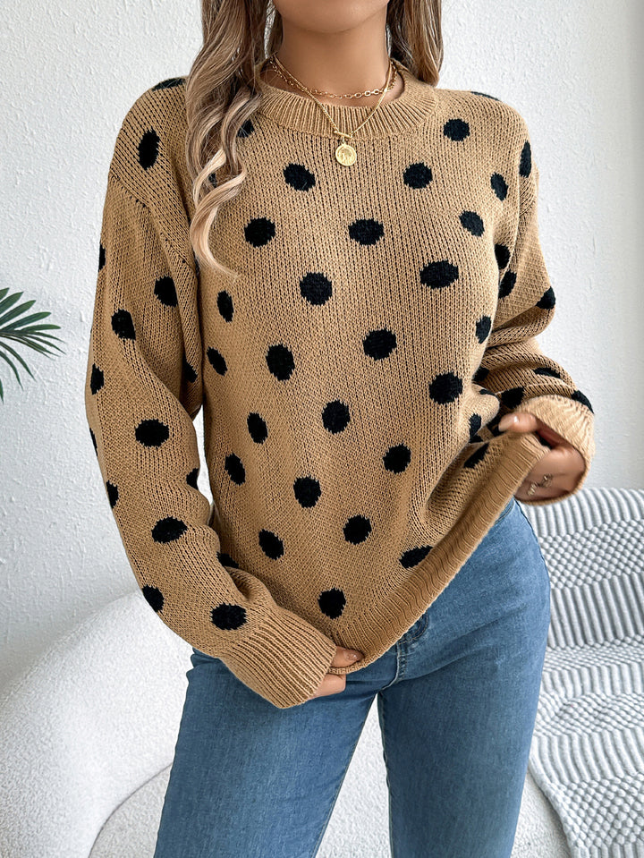 Autumn And Winter Leisure Contrast Color Polka Dot Long Sleeve Pullover - ZEYTONCART