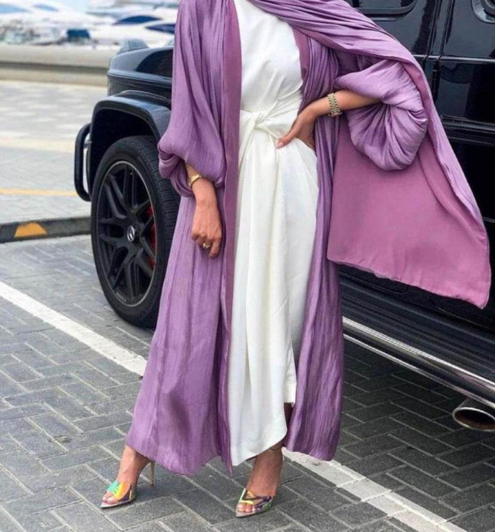 Eid Muslim Abaya Dress Kimono For Women Fashion Shining Silklike Summer Abayas Cardigan Puff Sleeve Dubai Turkey Clothes - ZEYTONCART