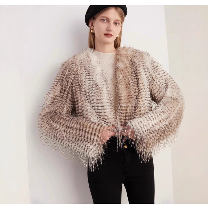 Short Autumn And Winter Women's Jacquard Plush Jacket Peacock Fur Fur - ZEYTONCART