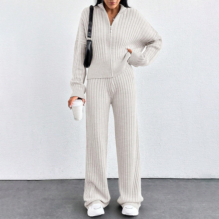 Autumn And Winter New European And American Women's Casual Loose Zip Top And Trousers Two-piece Set - ZEYTONCART
