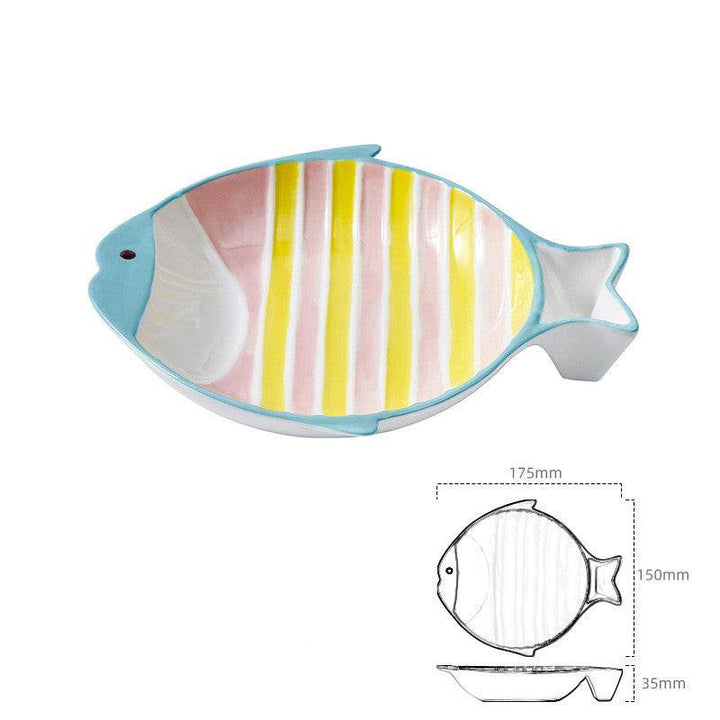Fish-shaped Ceramic Plate Cat Food Feeding Bowl - ZEYTONCART
