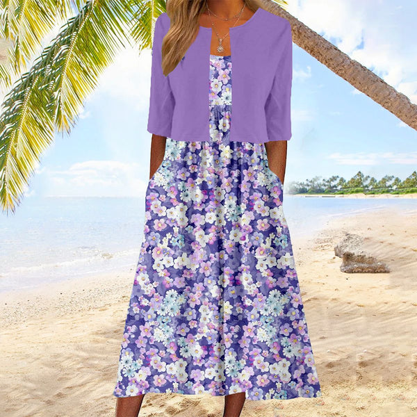 Women's Two-piece Floral Floral Set Long Dress - ZEYTONCART