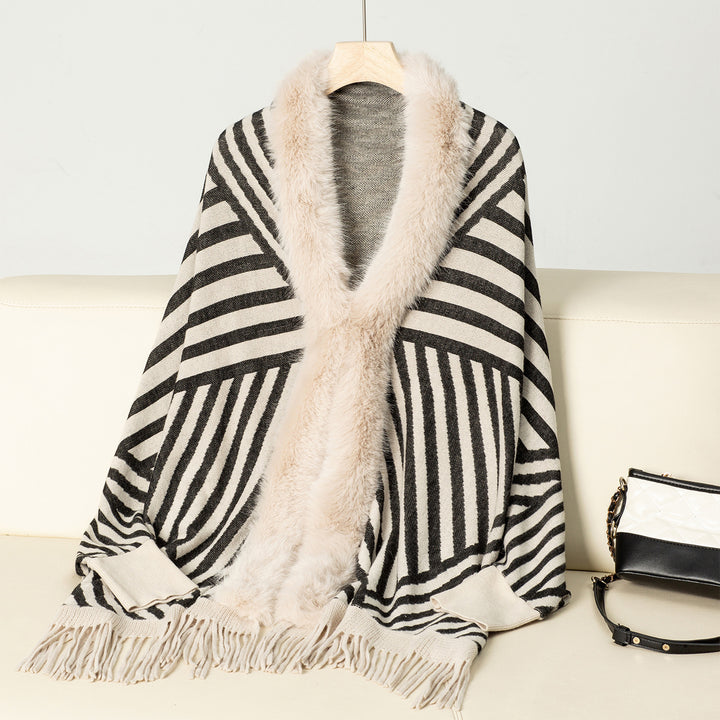 European And American Fall Winter Fashion Striped Tassel Knitted Shawl Cape - ZEYTONCART