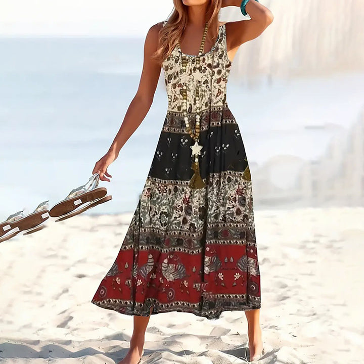 Women Floral Summer Maxi Dress Casual Beach Printed Sleeveless Boho Flowy Tank Sundress - ZEYTONCART