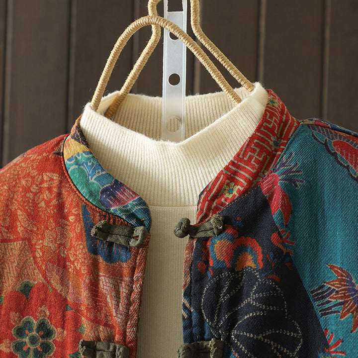 Retro Printed Coat For Women Autumn And Winter Artistic Cotton Cardigan - ZEYTONCART