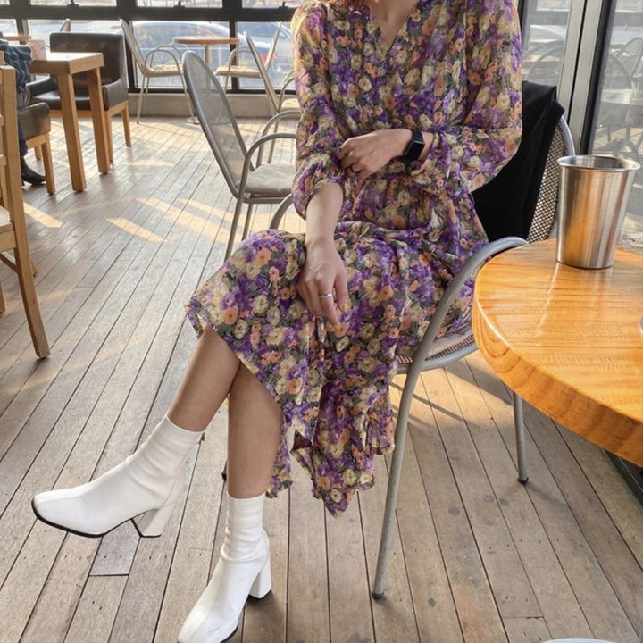 Purple floral chiffon dress - ZEYTONCART