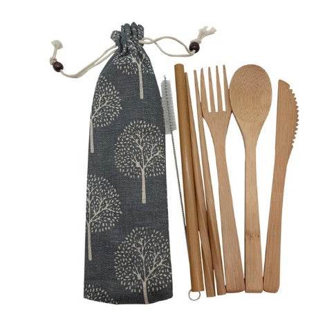 Bamboo Utensils Wooden Travel Cutlery Set Reusable Utensils With Pouch Camping Utensils Zero Waste Fork Spoon Knife Flatware Set - ZEYTONCART