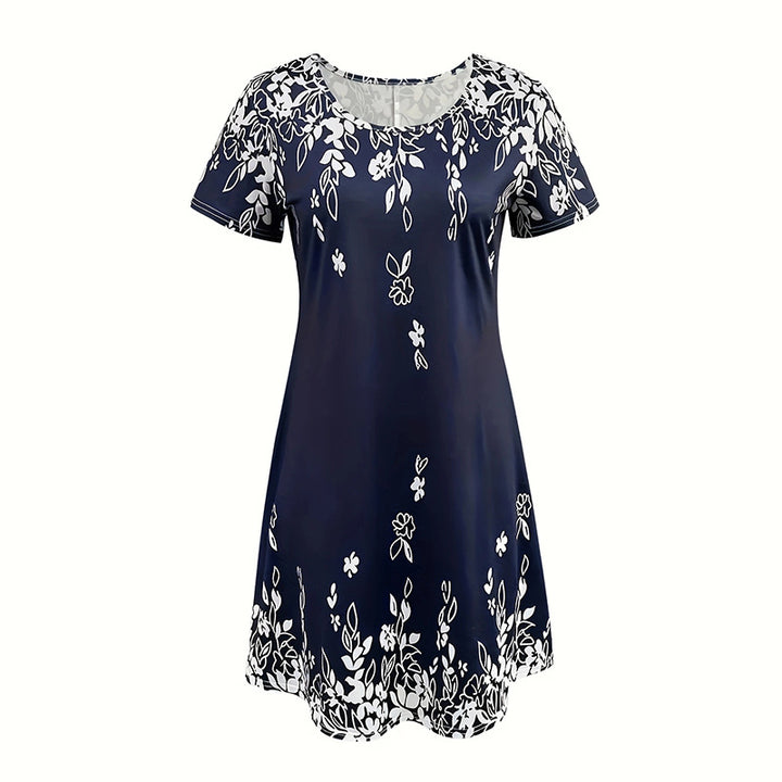Women's Summer Boho Dress Vintage Floral Print Short Sleeve T-Shirt Sundress Beach Casual Dress - ZEYTONCART