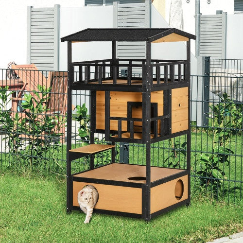 Wooden Outdoor Cat House, Wild Cat Shelter Kitten Tree - ZEYTONCART