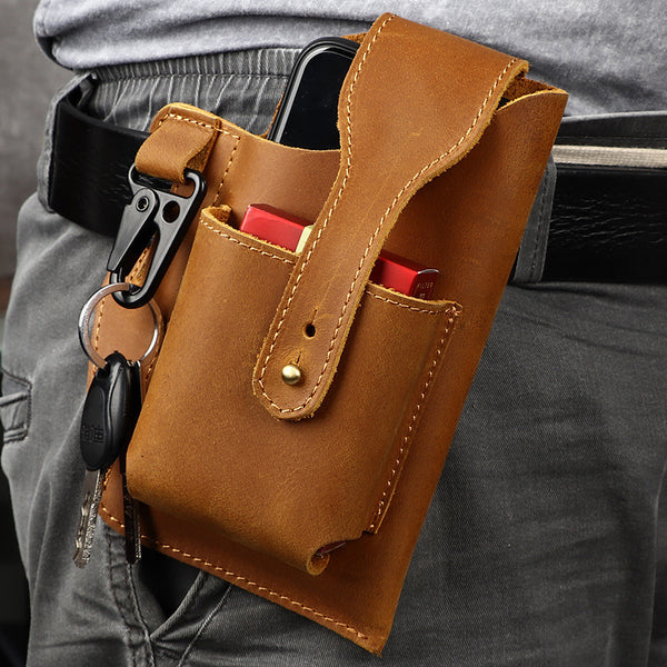 Men's Retro Leather Phone Hanging Belt Bag - ZEYTONCART