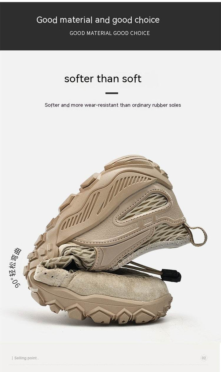 Men's Summer Leather Breathable Outdoor Sports Casual Shoes Non-slip Soft-soled Mesh Surface Hiking Shoes - ZEYTONCART