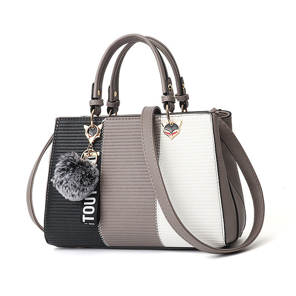 Women Hairball Ornaments Totes Patchwork Handbag Party Purse Ladies Messenger Crossbody Shoulder Bags Women Handbags - ZEYTONCART
