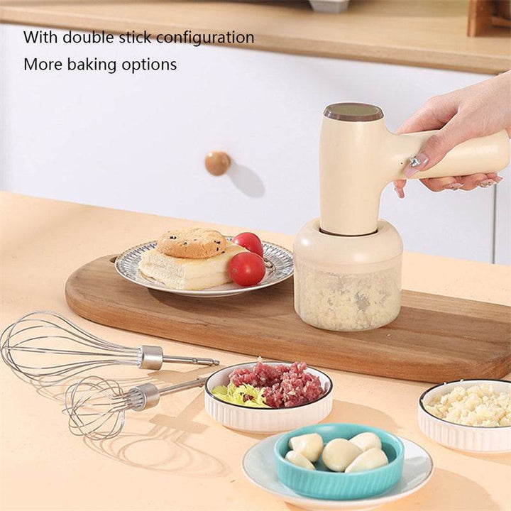 2 In 1 Electric Garlic Chopper USB Rechargeable Vegetable Chili Meat Ginger Masher Handheld Multipurpose Kitchen Gadgets - ZEYTONCART
