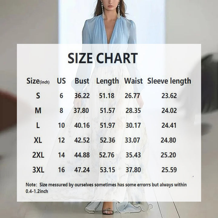 Women's Deep V-Neck Floral Print Boho Maxi Dress With Long Sleeves - A-Line Waist Ruffle Hem Dress For Spring&Summer Vacation - ZEYTONCART