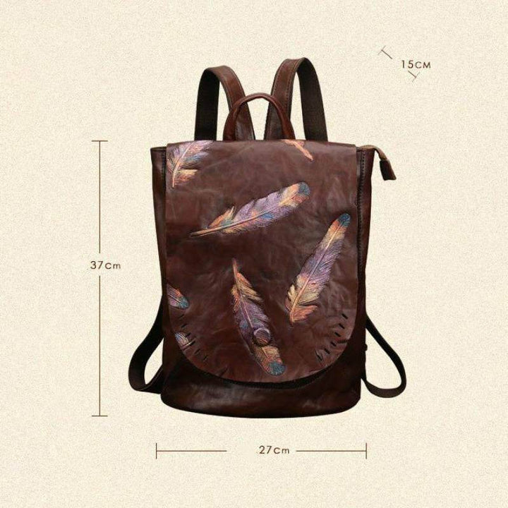 Retro Embossed Women's Backpacks In Cowhide - ZEYTONCART