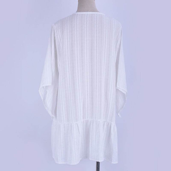 Cotton Jacquard Button Loose Sleeve Sunscreen Clothing For Women - ZEYTONCART