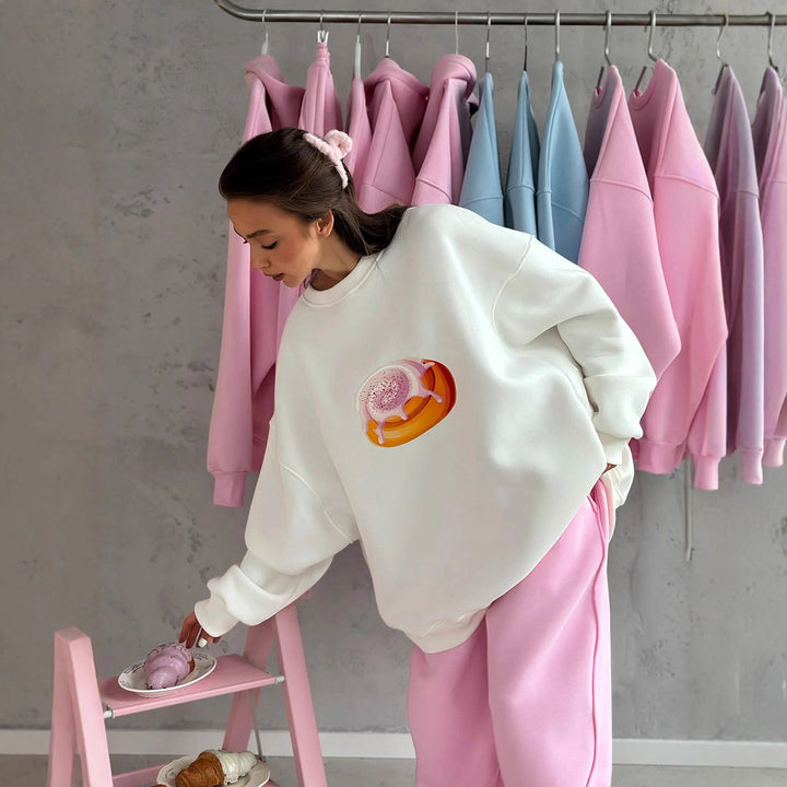Autumn And Winter Fleece-lined Loose Slimming Long Sleeves Crew Neck Pullover Sweatshirt Women - ZEYTONCART