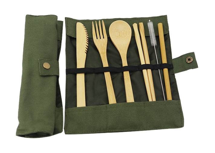 Bamboo Utensils Wooden Travel Cutlery Set Reusable Utensils With Pouch Camping Utensils Zero Waste Fork Spoon Knife Flatware Set - ZEYTONCART