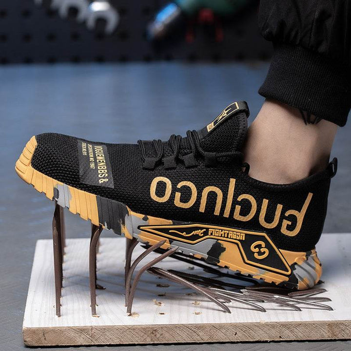 Indestructible Steel Toe Work Shoes For Men Letter Print Puncture Proof Sneakers - ZEYTONCART