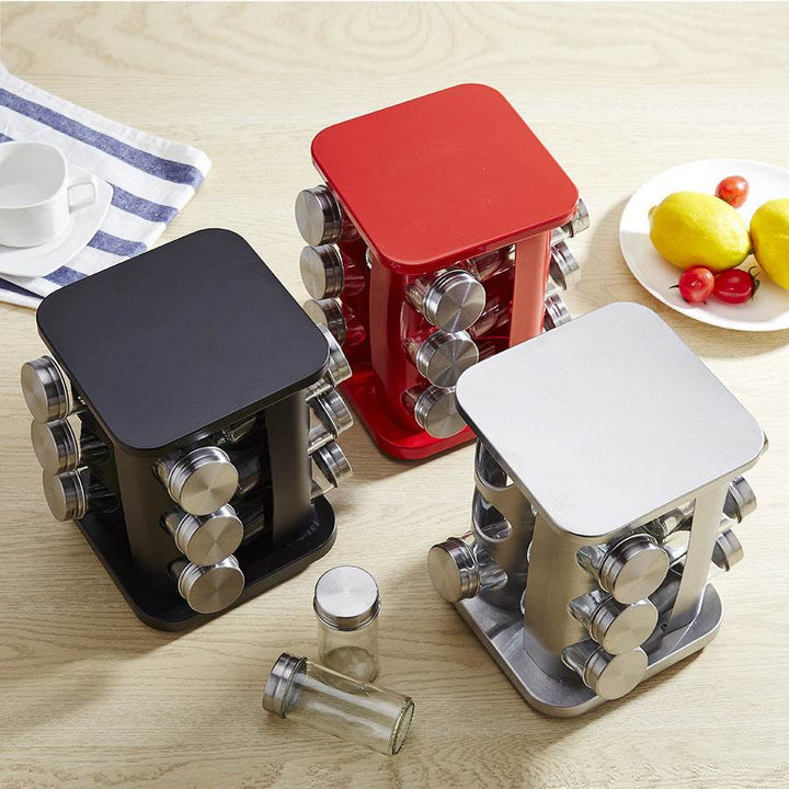 Spice Rack Kitchen Glass Seasoning Salt Pepper Sugar Jars And Stainless Steel Rack Holder Kitchen Storage Spice Rack - ZEYTONCART