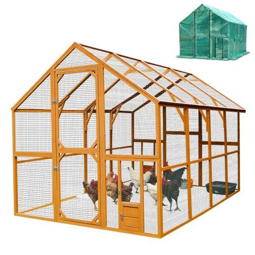 Wooden Chicken Coop Large Kitten Playpen With Waterproof Cover And Two Small Gates For Chicken Run - ZEYTONCART