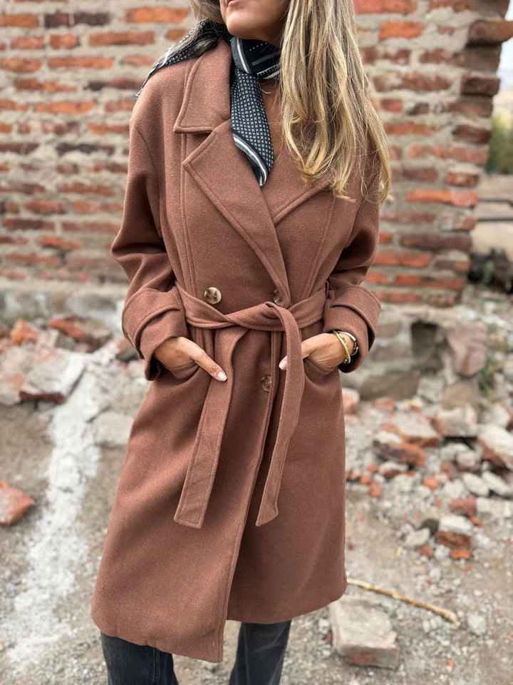 Autumn And Winter Lacing Cardigan Casual Long Sleeve Lapel Woolen Pocket Coat Women - ZEYTONCART