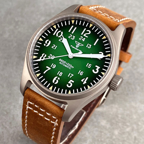 Titanium Case 39mm Pilot Watch NH35 PT5000 Waterproof Automatic Mens Watch Sapphire Glass Brushed Men's Mechanical Wristwatch