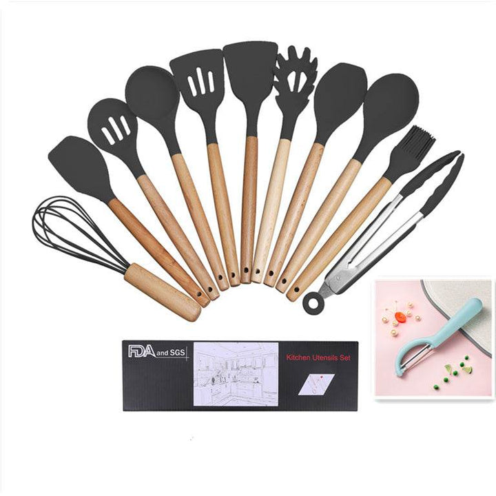 Wooden Handle Silicone Cooking Utensils Set - ZEYTONCART