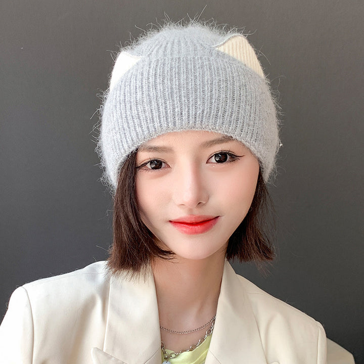 Cat Ears Woolen Knitted Hat Women's Spring And Autumn Winter Korean Style - ZEYTONCART