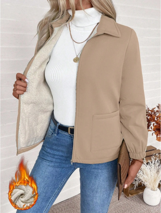 Casual Solid Color Zipper Fleece Jacket, Autumn Winter - ZEYTONCART