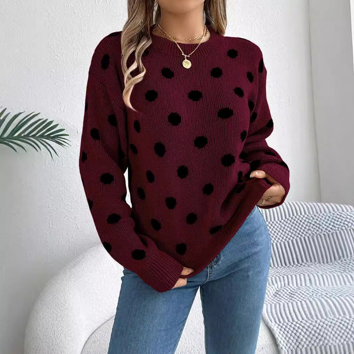 Autumn And Winter Leisure Contrast Color Polka Dot Long Sleeve Pullover - ZEYTONCART