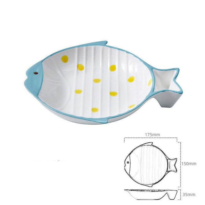 Fish-shaped Ceramic Plate Cat Food Feeding Bowl - ZEYTONCART