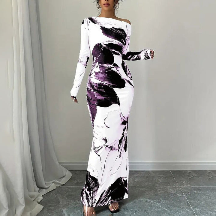 Women's Elegant Off-Shoulder Tie-Dye Floral Bodycon Dress Stretchy Season Party & Casual Dress - ZEYTONCART