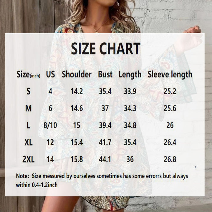 Elegant V-Neck Floral Print Dress - Layered Bell Sleeves, A-Line Waisted Party Dress For Women, Spring Summer Holiday Outfit - ZEYTONCART