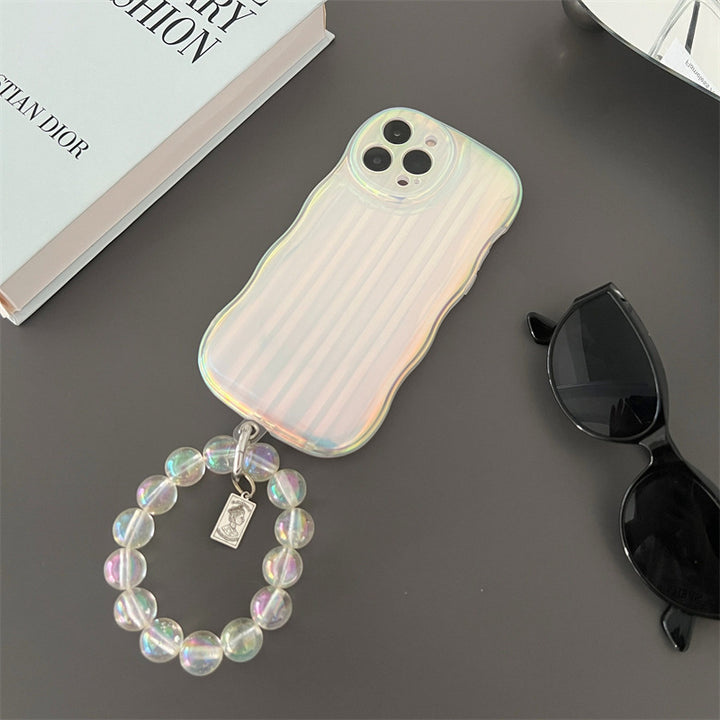 Laser Wave Silicone Phone Case Gradient Laser Stripes Bracelet Case For 14 13 12 11 Pro Max Plus Bead Chain - ZEYTONCART