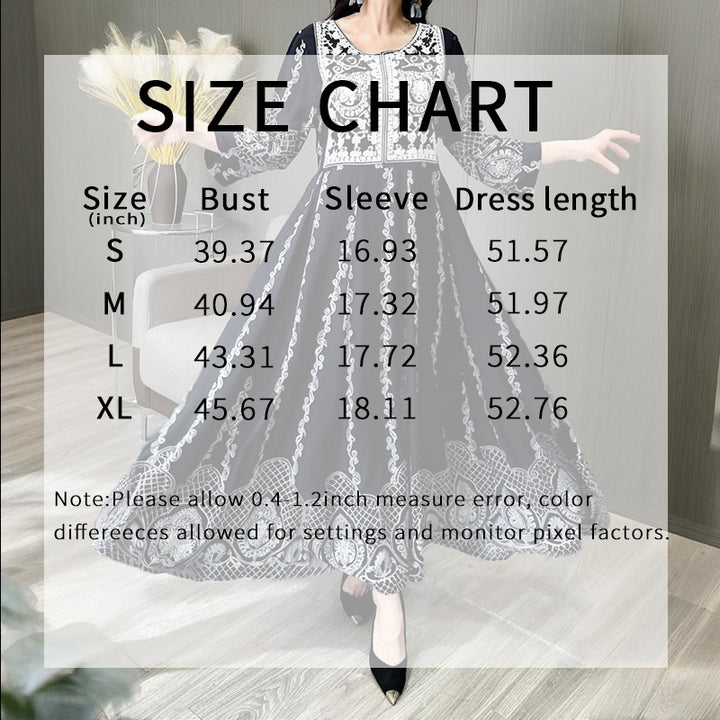 Women's Ethnic Style Floral Embroidered Dress, Elegant 3 4 Sleeve Swing Dress - ZEYTONCART