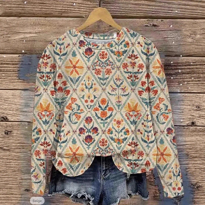 European And American Printing Long Sleeve Casual Top Autumn Winter Sweater - ZEYTONCART