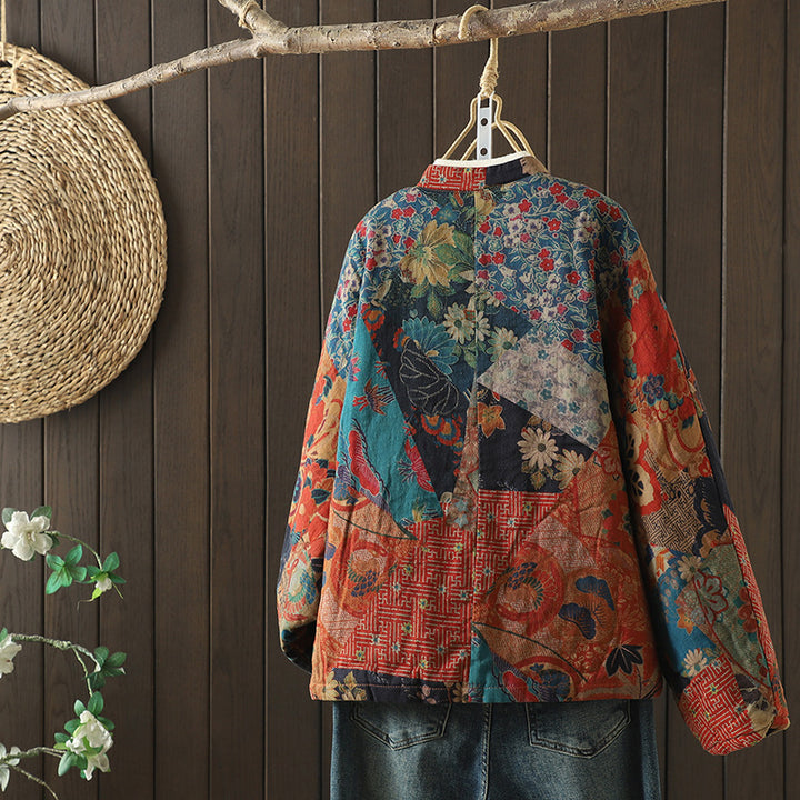 Retro Printed Coat For Women Autumn And Winter Artistic Cotton Cardigan - ZEYTONCART