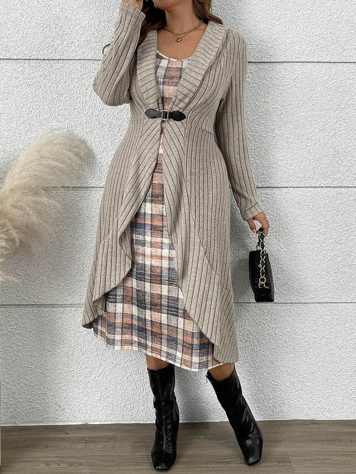 Autumn And Winter Pleated Cardigan Trench Coat Shawl Knitted Coat Lining Dress Suit - ZEYTONCART