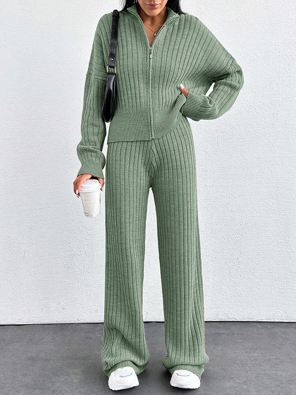 Autumn And Winter New European And American Women's Casual Loose Zip Top And Trousers Two-piece Set - ZEYTONCART