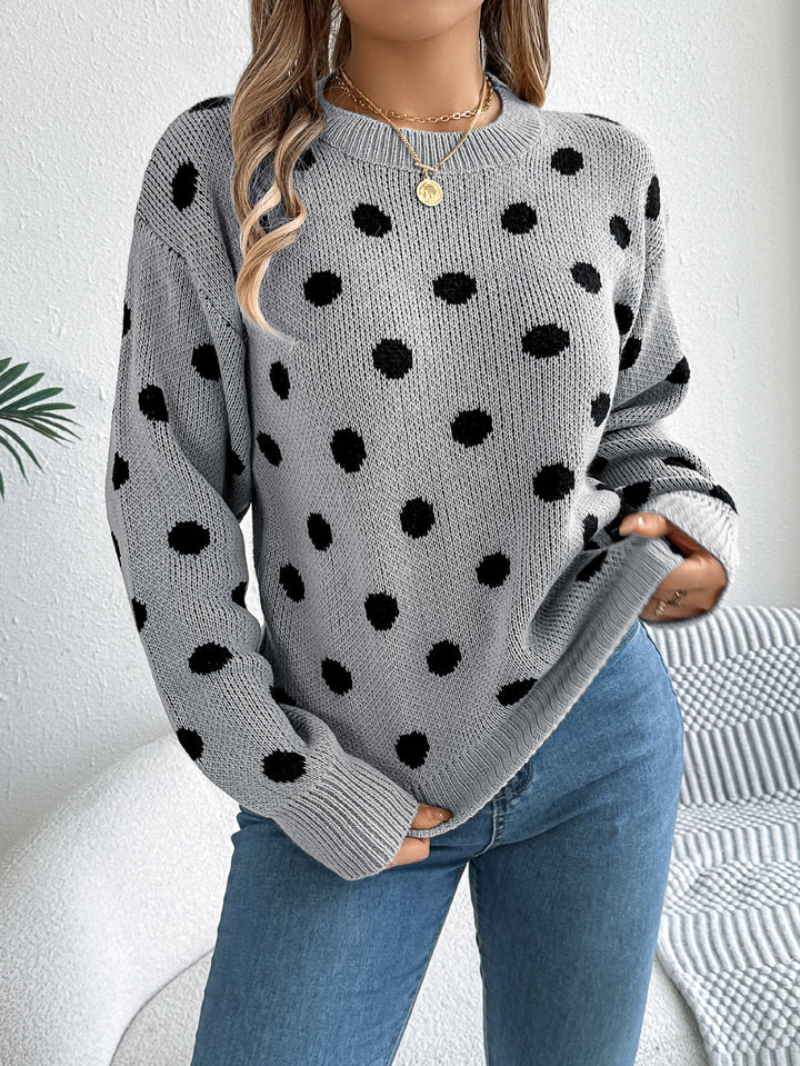 Autumn And Winter Leisure Contrast Color Polka Dot Long Sleeve Pullover - ZEYTONCART