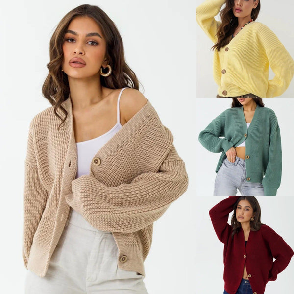 Autumn And Winter Loose Solid Color Knitted Sweater For Women Idle Style - ZEYTONCART