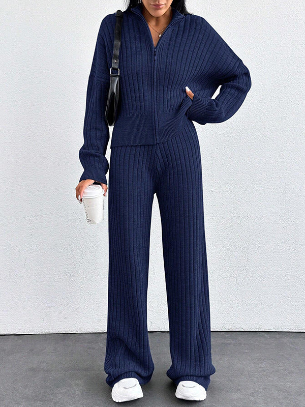 Autumn And Winter New European And American Women's Casual Loose Zip Top And Trousers Two-piece Set - ZEYTONCART