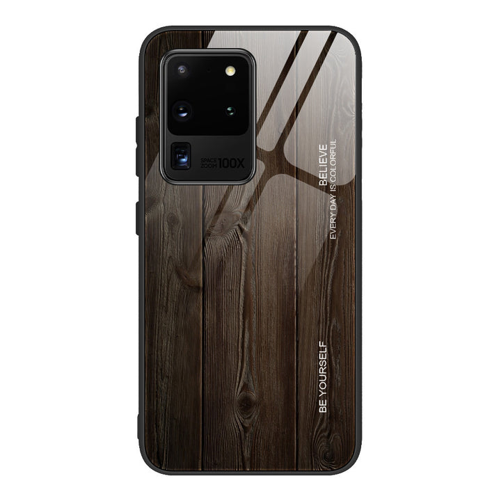 Wood grain tempered glass phone case - ZEYTONCART