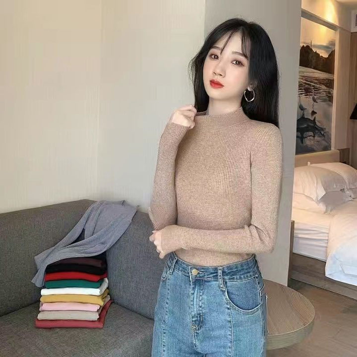 Autumn And Winter New Half Turtleneck Slim Fit Long Sleeve Inner Wear Knitwear For Women - ZEYTONCART