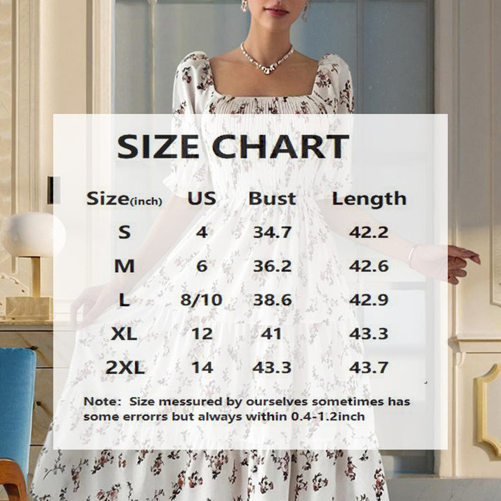 Women's Square Neck Short Sleeve A-Line Floral Print Dress Ruffled Sleeves Bust Smocked Elastic Boho Summer Vacation Dress - ZEYTONCART