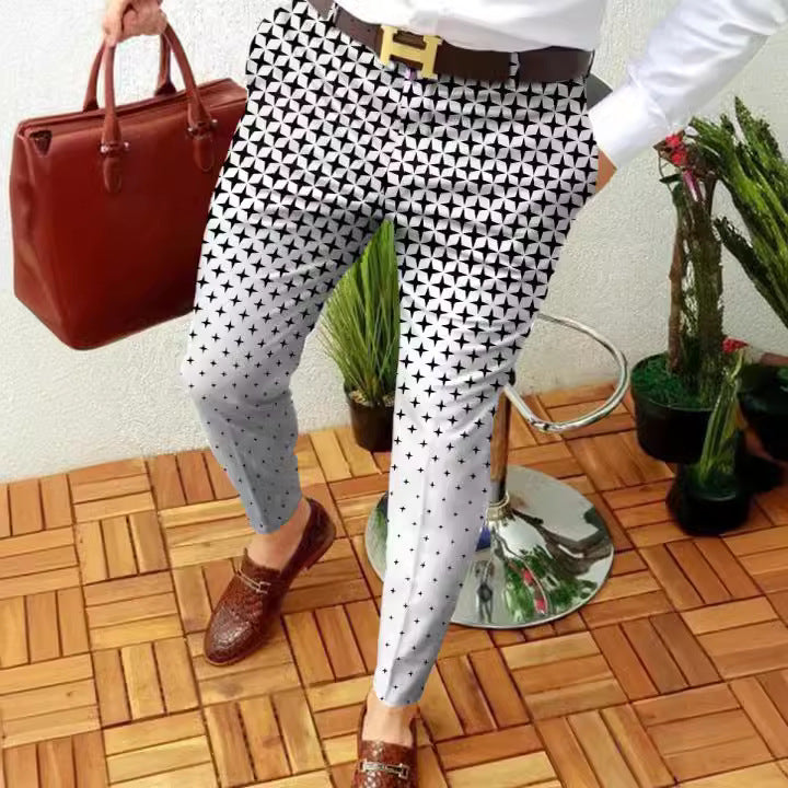 Autumn And Winter New 3D Printed Slim-fit Plaid British Casual Trousers - ZEYTONCART