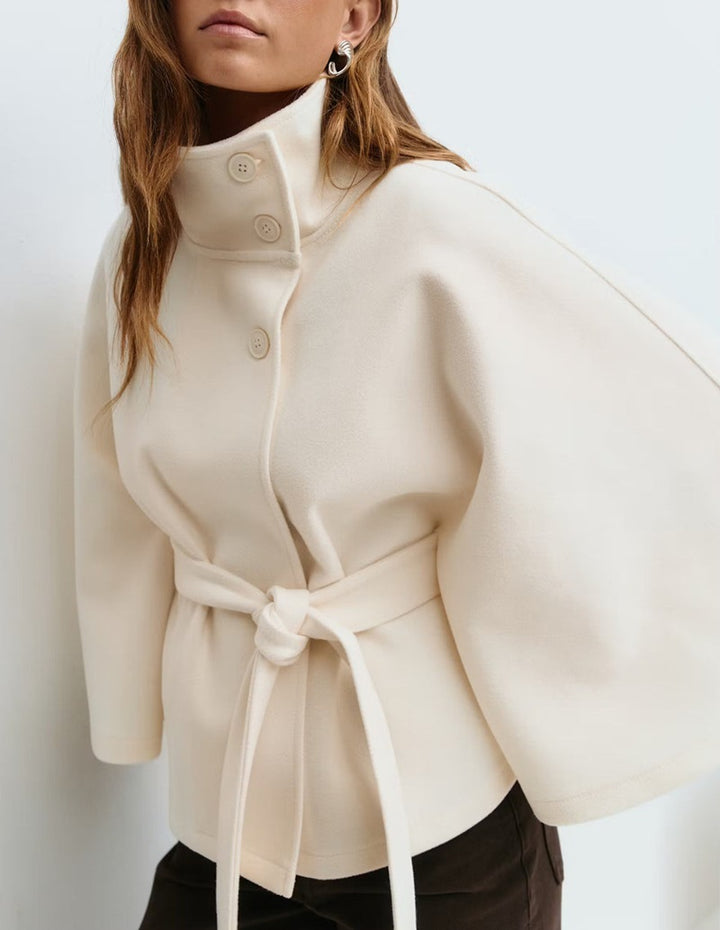 Winter High Neck Batwing Sleeve Coat With Belt Fashion Loose Elegant Button Top Trench Coat For Women Clothing - ZEYTONCART